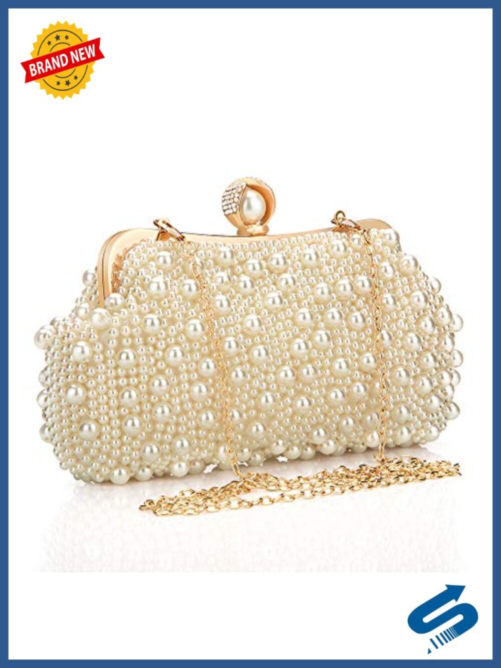 Rhinestone Metal Hardshell Satin Clutch Evening Bag with Detachable Chain